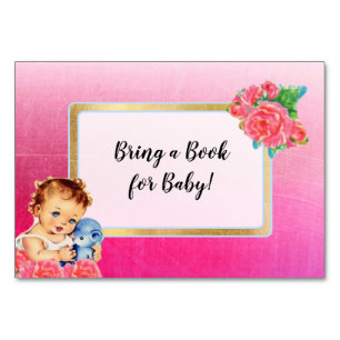 Numeração De Mesa Traga um Livro para Bebê Vintage Girl e Rosa Card