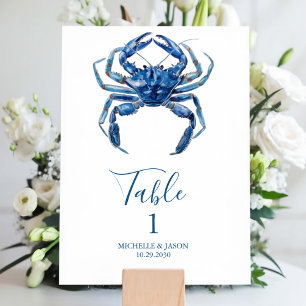 Numeração De Mesa Trendy Blue Watercolor Crab Náutico