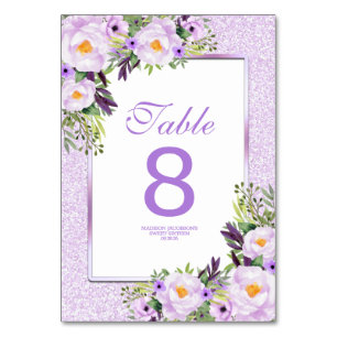 Numeração De Mesa Trendy Glitter Purple Floral Sweet 16