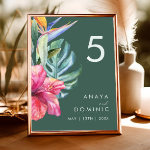 Numeração De Mesa Tropical Floral Colorida Número do quadro verde