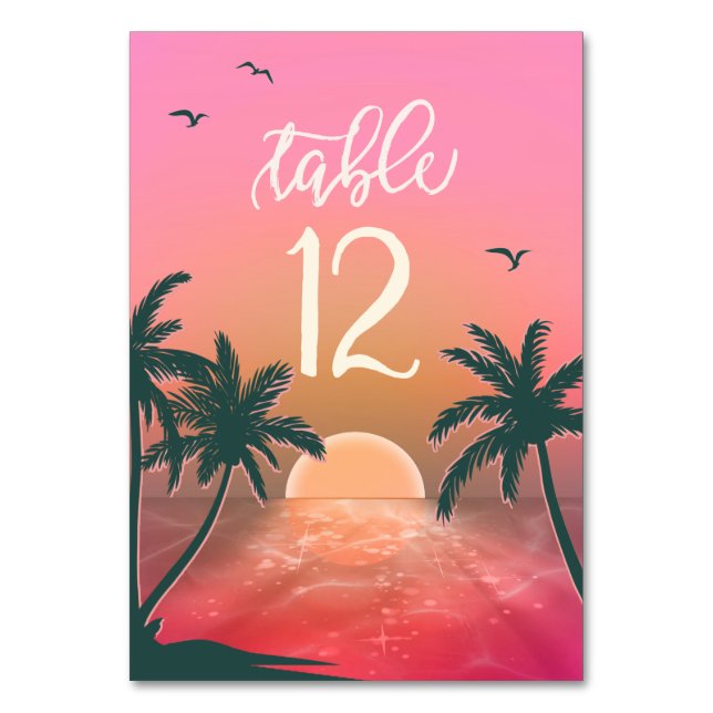 Numeração De Mesa Tropical Isle Sunrise Wedding Pink ID581 (Frente)