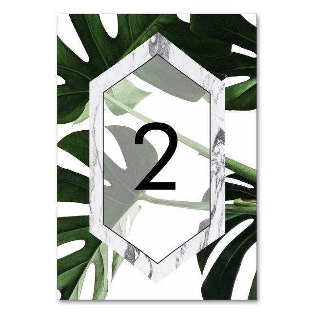 Numeração De Mesa Tropical Monstera Mármore Casamento (Frente)
