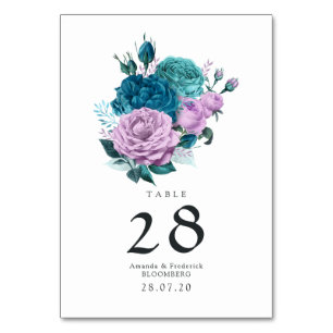 Numeração De Mesa Turquesa e Lavanda Floral Casamento