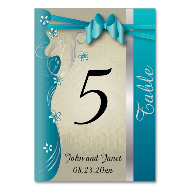 Numeração De Mesa Turquesa e Prata Vintage Classy (Frente)