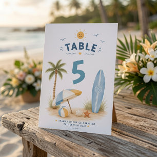 Numeração De Mesa Uma Festa de Aniversário de Surf na Praia de Um Ca