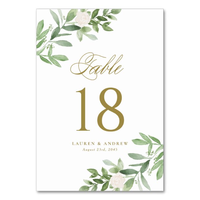 Numeração De Mesa Veneração em Aquarela e Flores Brancas Douradas (Verso)