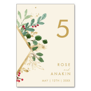 Numeração De Mesa Verde de Natal Moderno   Número da Tabela Creme