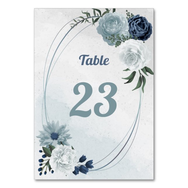Numeração De Mesa verde floral branco romântico e azul (Frente)