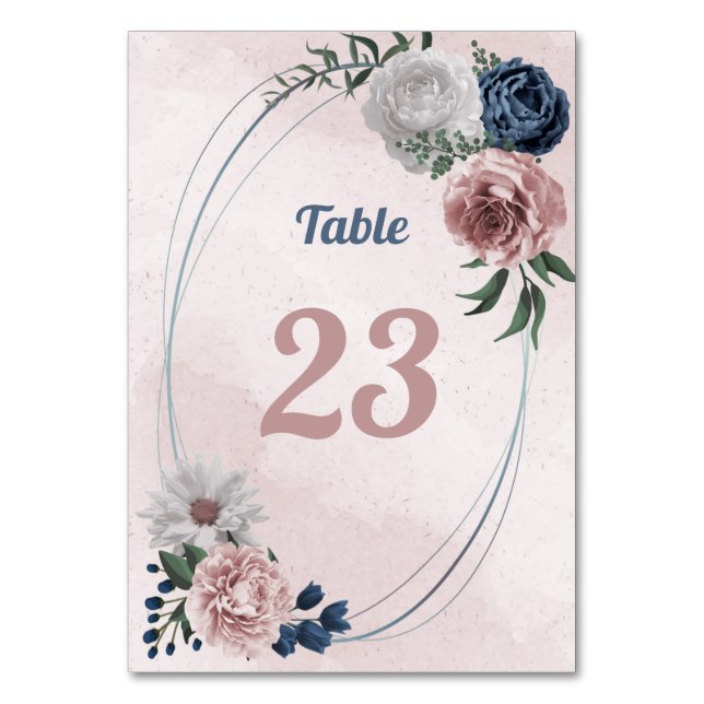 Numeração De Mesa verde floral romântico azul e branco (Frente)