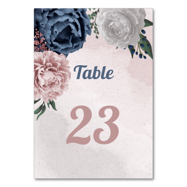 Numeração De Mesa verde floral romântico azul e branco (Frente)