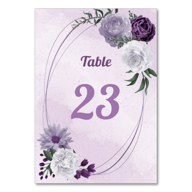 Numeração De Mesa Verde floral roxo e branco romântico (Frente)