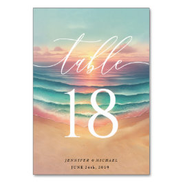 Numeração De Mesa Verde Rosa Praia Verão Sol Areia Aquarela