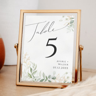 Numeração De Mesa Verde Whimsical e Dourado   Número do quadro