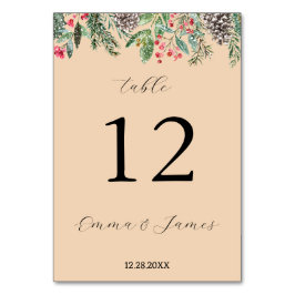 Numeração De Mesa Vermelho rústico azevinho e pinha