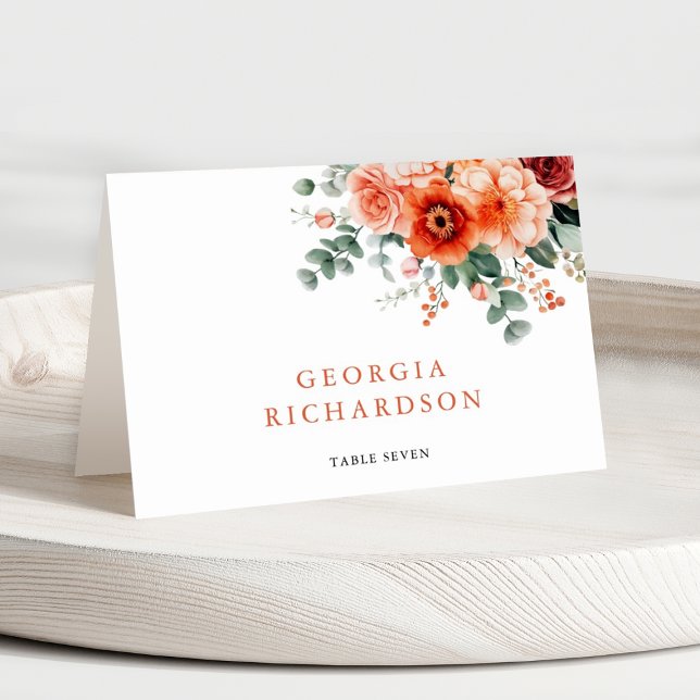 Numeração De Mesa Verona Sunset Bright Orange Modern Place Card (Verona Sunset Bright Orange Modern Floral Wedding)