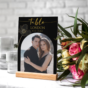 Numeração De Mesa Viagem de Casamento Foto e Nome Preto Dourado