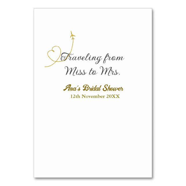 Numeração De Mesa Viajando de Miss a Sra. chá de panela adiciona nom (Frente)