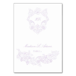 Numeração De Mesa Victorian Violet Crest Elegant Foldable Name Card