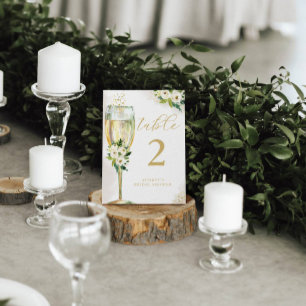 Numeração De Mesa Vidro de Champanhe Floral Branco e Dourado Persona