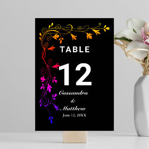 Numeração De Mesa Vinhas Florais Coloridas em Fundo Preto Casamento