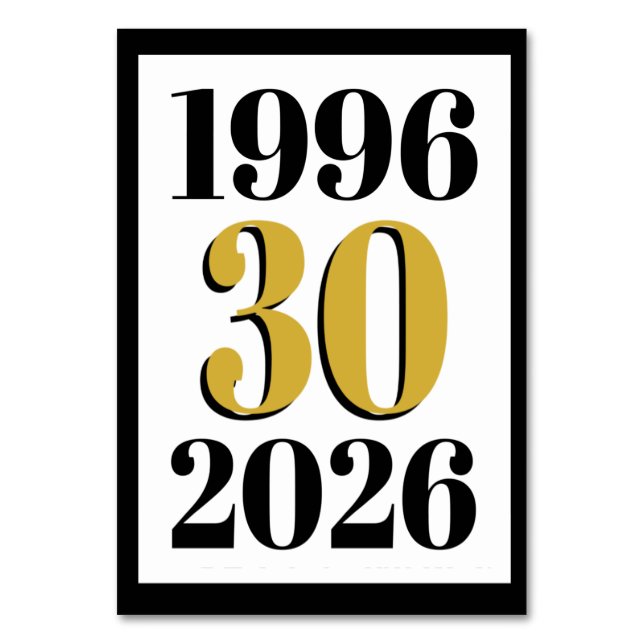 Numeração De Mesa Vintage 1996 Milestone 30th Birthday   (Frente)