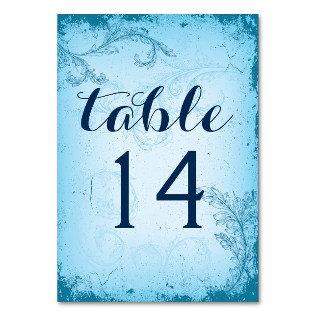 Numeração De Mesa Vintage aqua rolando folha da mesa de casamento nú (Frente)