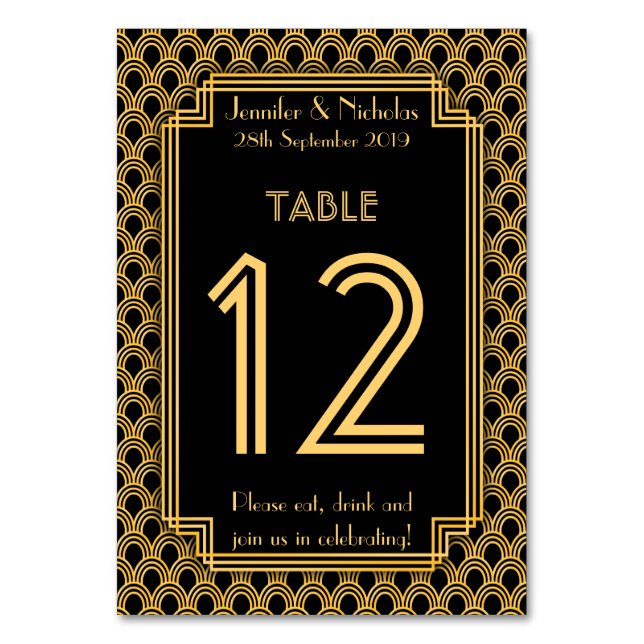 Numeração De Mesa Vintage Art Deco Fans Pattern Wedn Table Number (Frente)