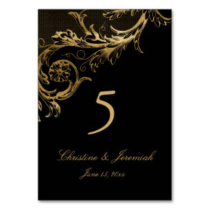 Numeração De Mesa Vintage Black Floral Dourado Casamento com Script