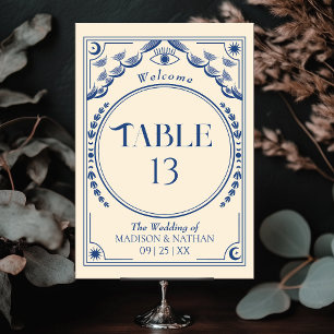 Numeração De Mesa Vintage Blue Elegant Mystical Tarot Casamento