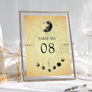 Numeração De Mesa Vintage Celestial Fases da Lua Negra Casamento