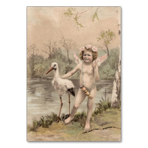 Numeração De Mesa Vintage Cherub com Stork pelo Lago