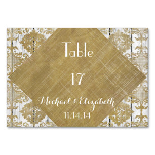 Numeração De Mesa Vintage Dourado Damask e Casamento de Madeira Bran