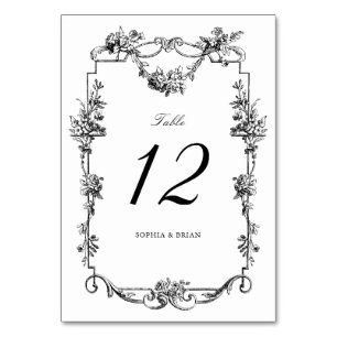 Numeração De Mesa Vintage Elegant Floral Frame Black White Casamento