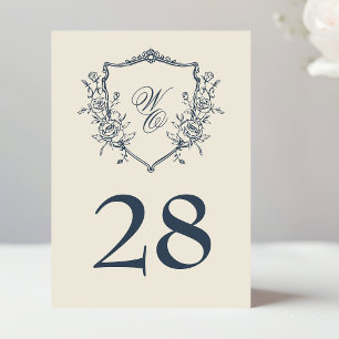 Numeração De Mesa Vintage Floral Crest Marinho e Cream Monograma Cas