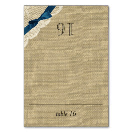 Numeração De Mesa Vintage Lace e Marinho Burlap Seating Card