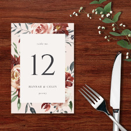 Numeração De Mesa Vintage Marsala Blush Pewter Floral