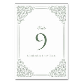 Numeração De Mesa Vintage Muted Green Frame Elegant Script Weding
