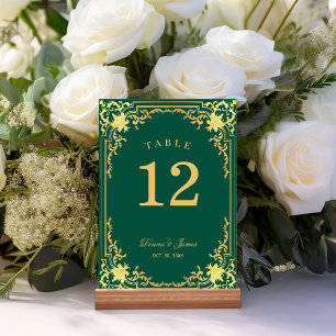 Numeração De Mesa Vintage Noiva Elegante Esmeralda em Ouro Falso