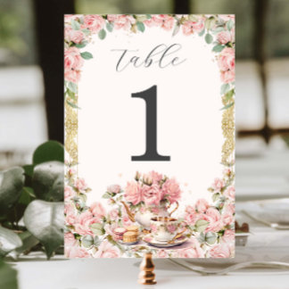 Numeração De Mesa Vintage Pink Floral Tea Party Baby Bridal Shower