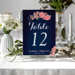 Numeração De Mesa Visita de casamento do script de blush do marinho<br><div class="desc">Modelo de número da mesa de casamento floral moderna com peônias cor-de-rosa claro e pinceladas no fundo do marinho da meia-noite e escritas à mão como um roteiro de tipografia. Personalize-o com as suas informações de convidado de casamento! Ao fazer o pedido, é necessário personalizá-lo e colocá-lo no carrinho de...</div>