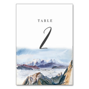 Numeração De Mesa Watercolor Blue Mounains Pine Weding