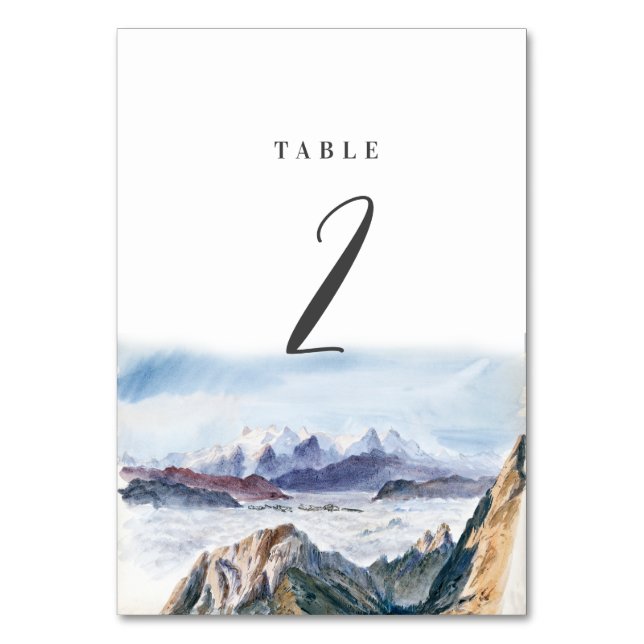 Numeração De Mesa Watercolor Blue Mounains Pine Weding (Verso)