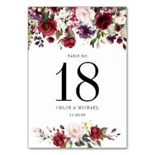 Numeração De Mesa Watercolor Burgundy Red Pink Personalizado