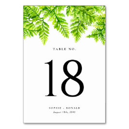 Numeração De Mesa Watercolor Chartreuse Green Fern Deixa Casamento