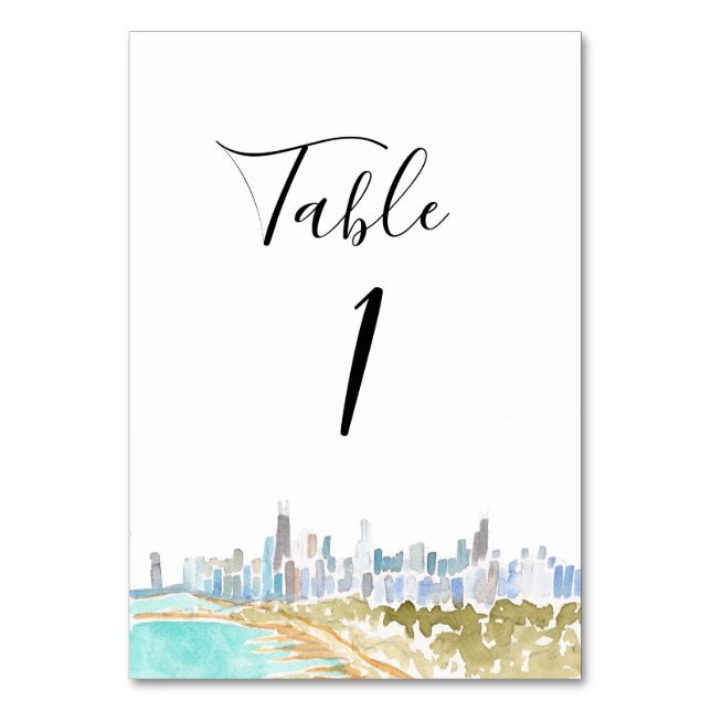 Numeração De Mesa Watercolor Chicago Wedding Table Numbers (Frente)