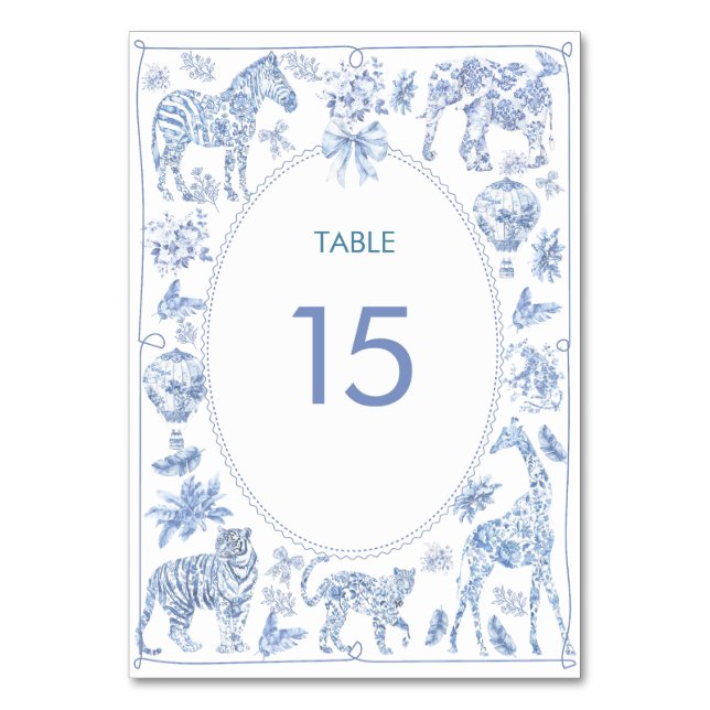 Numeração De Mesa Watercolor Elegant Toile Safari Chinoiserie Animal (Frente)