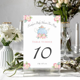 Numeração De Mesa Watercolor Floral Tea Party Chá de fraldas