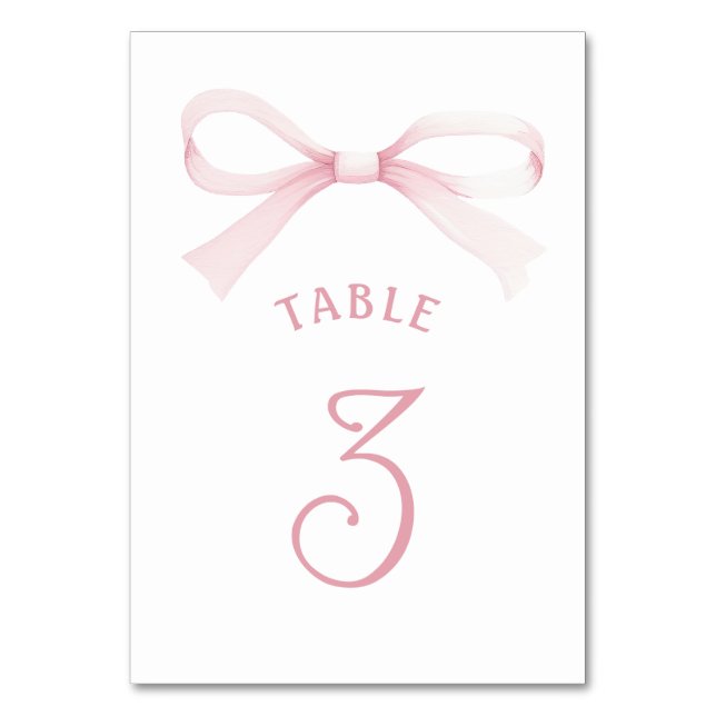 Numeração De Mesa Watercolor Pink Bow (Frente)