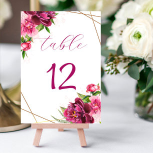 Numeração De Mesa Watercolor Pink Peonies Faux Gold Foil Rustic