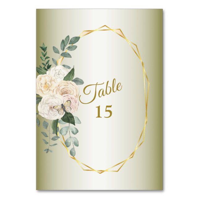 Numeração De Mesa Wedding Greenery Leaves Pink Floral Gold Geometric (Frente)